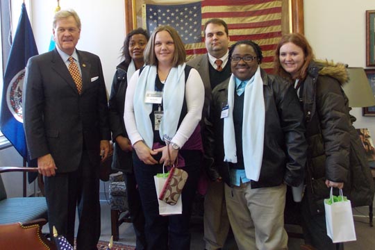 Sen. Jeff McWaters with students Becky Davis, Michelle Hedger, Frank Dixon, Tawanda Cofield and Brittany Mosteller.