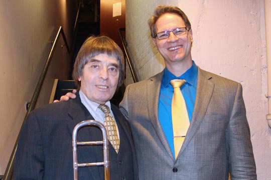 Legendary jazz trombonist Bill Watrous with Music Program Head Mark Denison