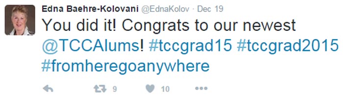 President Kolovani live tweeting from TCC's 61st Commencement Exercises