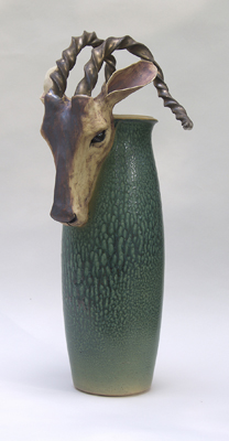 Stoneware vase with an antelope head